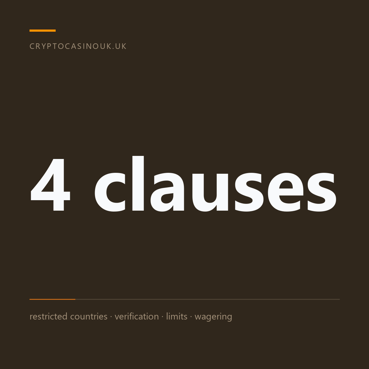 Typographic cover reading "4 clauses", above the line: restricted countries, verification, limits, wagering.