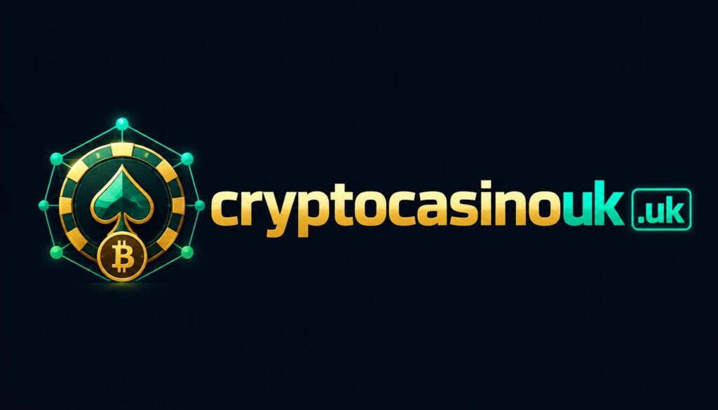 cryptocasinouk.uk wordmark: a casino chip with a bitcoin coin beside the site name